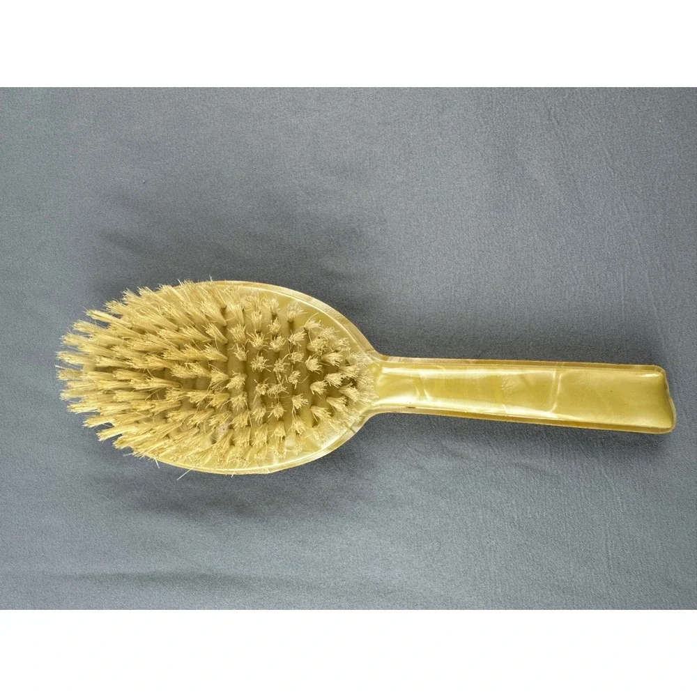 Art Deco Yellow Celluloid Vanity Brush w Black‎ Scroll Design